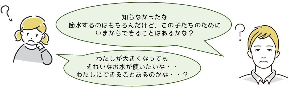 わたしが大きくなってもきれいなお水が使いたいな・・わたしにできることあるのかな・・？